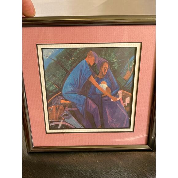 Pro - Framed Wall Art 6 X 6 in. Man, Woman, Child on Bicycle Double matted EUC - Picture 9 of 16